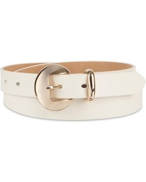 Calvin Klein Orb Buckle And Metal Keeper Leather Belt - Natural