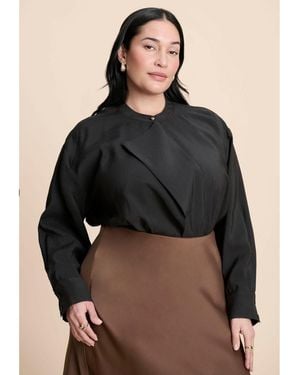 Eloquii Neck Pleat Blouse - Black