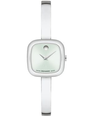 Movado Museum Cushion Swiss Quartz Stainless Steel Bangle Watch - White