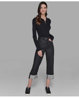 Karl Lagerfeld Petite High-rise Cuffed-embellished Jeans - Black