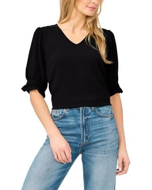 Cece Elbow-sleeve V-neck Blouse - Black
