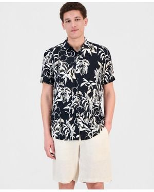 Cubavera Abstract Watercolor Print Short-sleeve Shirt - Blue