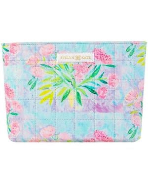 Evelyn & Kate Floral Quilted Pouch - Blue