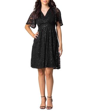 Kiyonna Starry Sequin Lace V-neck Cocktail Dress - Black