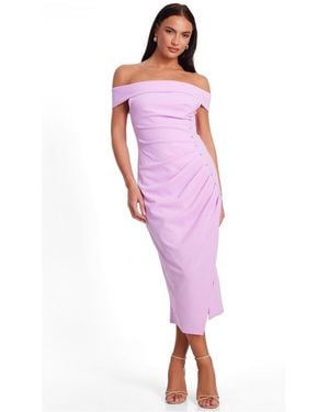 Quiz Scuba Crepe Bardot Ruched Midi Dress - Red