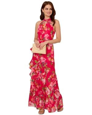 Adrianna Papell Printed Sleeveless Mermaid Dress - Red