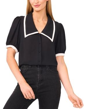 Cece Collared Puff-sleeve Blouse - Black