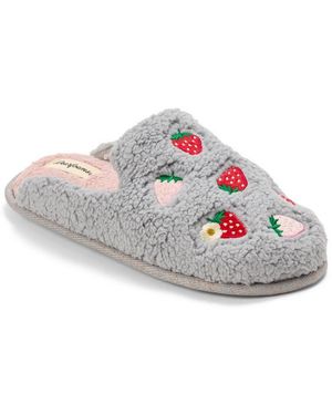 Dearfoams Pink Bow Teddy Scuff Slipper - Gray