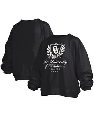 Pressbox Oklahoma Sooners Big Aug Script Janice Oversized Pullover Sweatshirt - Black