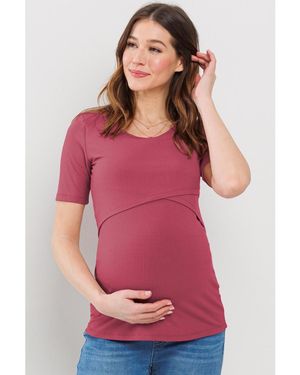 Hello Miss Maternity Short Sleeve Ribbed Crossover Nursing T-shirt - Red