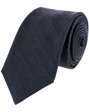Trafalgar Classy Herringbone Wool-blend Slim Tie - Blue
