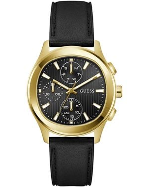 Guess Gold-tone Stainles Steel Leather Multi-function Watch - Metallic