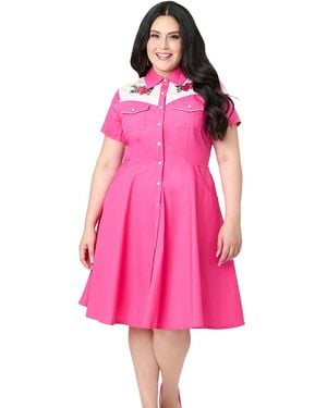 Smak Parlour Plus Size Embroidered Western Flare Dress - Pink