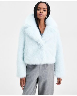 BarIII Notched Collar Faux Fur Coat - White