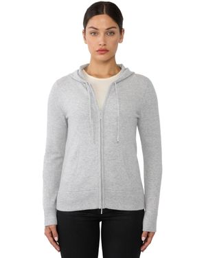Jennie Liu 100% Pure Cashmere Long Sleeve Zip Hoodie Cardigan Sweater - Gray