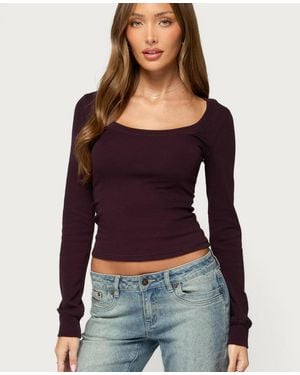 Edikted Oloya Fitted Scoop Neck Long-sleeve Top - Purple