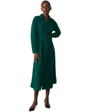 The Fold Amara Long-sleeve A-line Midi Shirt Dress - Green