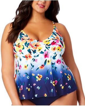 Anne Cole Plus Size Floral-print Tankini Top - Blue