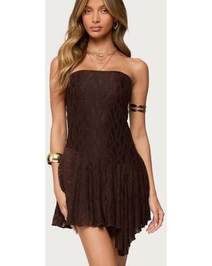 Edikted Elaia Asymmetric Strapless Lace Mini Dress - Black