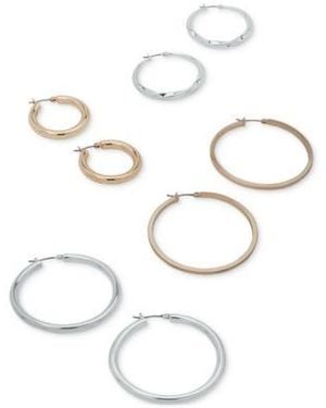 DKNY Tone Or Gold Tone Assorted Hoop Earrings Collection - White