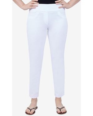 Ruby Rd. Petite Mid-rise Pull-on Straight Solar Millennium Tech Ankle Pants - White