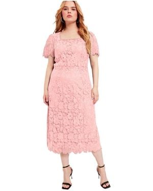 June + Vie June + Vie Plus Size Square-neck Lace Dress - Pink