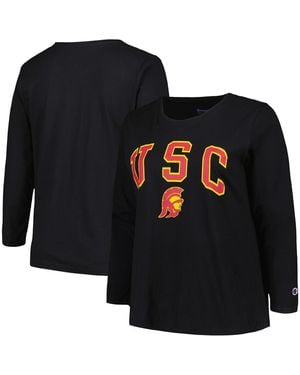 Profile Usc Trojans Plus Size Arch Over Logo Scoop Neck Long Sleeve T-shirt - Black