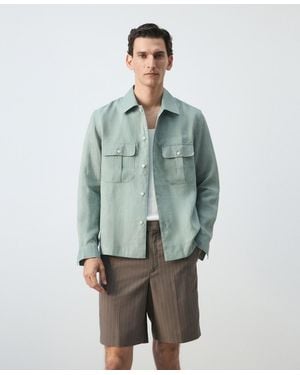 Mango Regular-fit Linen Overshirt - Green