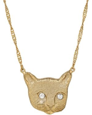 2028 Crystal Cat Face Necklace - Metallic
