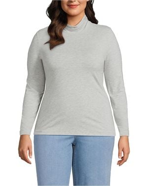 Lands' End Plus Size Lightweight Jersey Skimming Long Sleeve Turtleneck - Gray