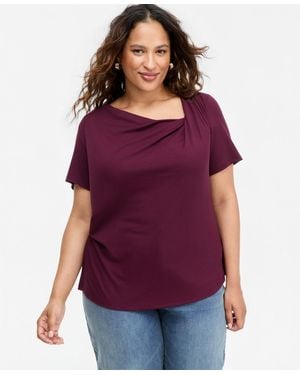 INC International Concepts Plus Size Asymmetric Neck Short-sleeve Top - Purple