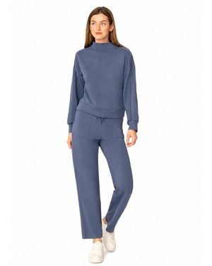 Cable & Gauge Mockneck Modal Top And Wide Leg Pant - Blue
