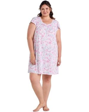 Miss Elaine Plus Size Short-sleeve Printed Short Gown - Red