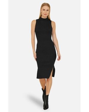 Yumi' Fitted Side-slit High-neck Midi Dress - Black