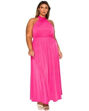 L I V D Plus Size Cassia Halter Neck Dress - Pink