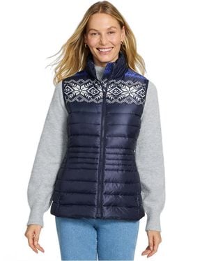 Lands' End Wanderweight Packable Down Print Vest - Blue