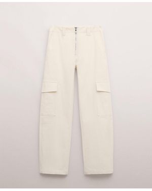 Mango Mid-rise Pockets Cargo Pants - Natural