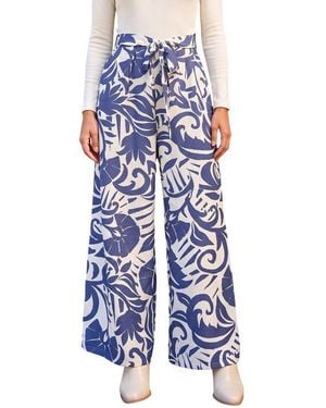 CUPSHE Me Time Wide-leg Long-sleeve Tropical-print Jumpsuit - Blue