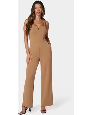 Bebe Scuba Crepe Jumpsuit With Strap - Natural