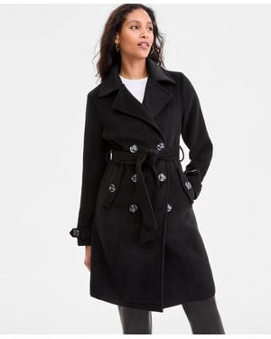 Steve Madden Double-breasted Belted Trench Coat - Black