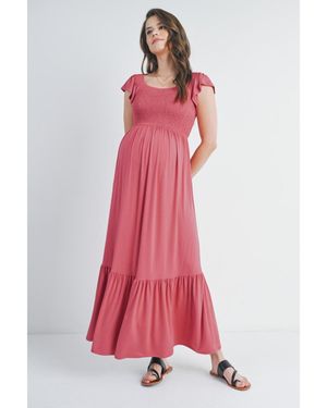 Hello Miss Maternity Smocked Empire Waist Maxi Sundress - Pink