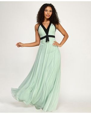 City Studios Halter V-neck Chiffon Maxi Dress - Green
