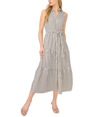 Cece Sleeveless Collared Button-down Tiered Midi Dress - Gray