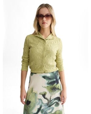 Scotch & Soda Lightweight Embossed Pleat Mock Neck Cardigan - Green