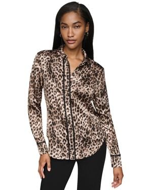 DKNY Leopard-print Long-sleeve Blouse - Brown
