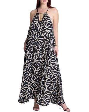 Eloquii Plus Size Hardware Detail Trapeze Maxi Dress - White