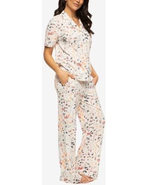 Felina Josephine Notched Collared Shirt And Pants Pajama Set Style 900872 - Blue