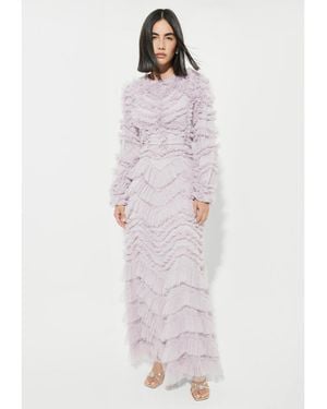 MARYISA Modest Ruffle Dress Maxi With Designer Sleeve - White