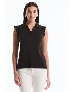 Rafaella Petite Ruffle Sleeveless Polo Shirt - Black