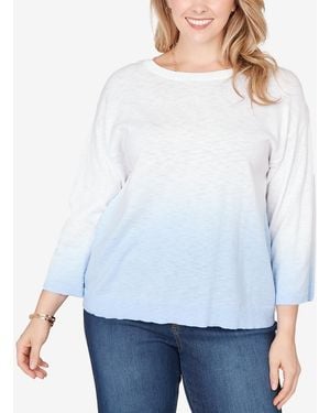 Ruby Rd. Plus Size Dip Dye Ombre Cotton Pullover Sweater - White